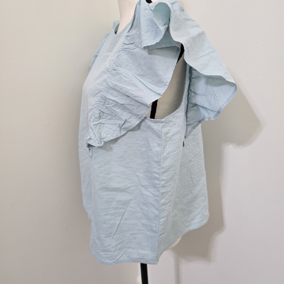 a new day Size Large Flutter Sleeve Crinkle Tank Baby Blue Contemporary Casual - Picture 6 of 16